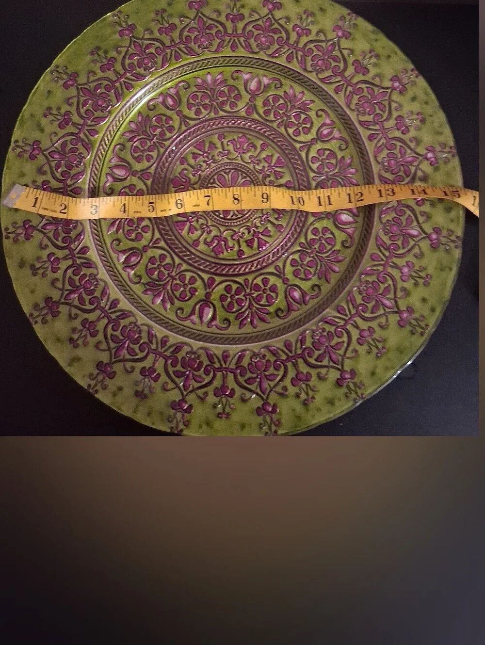 15.5 in. Large Decorative Floral Pattern Glass Server Platter Plate